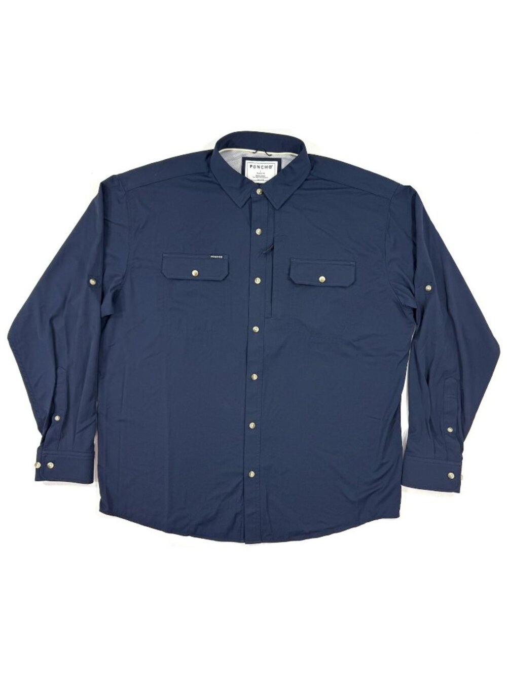 Poncho Mens Long Sleeve Shirt Sz Large Regular Fit Outdoor Magnetic Pocket Navy